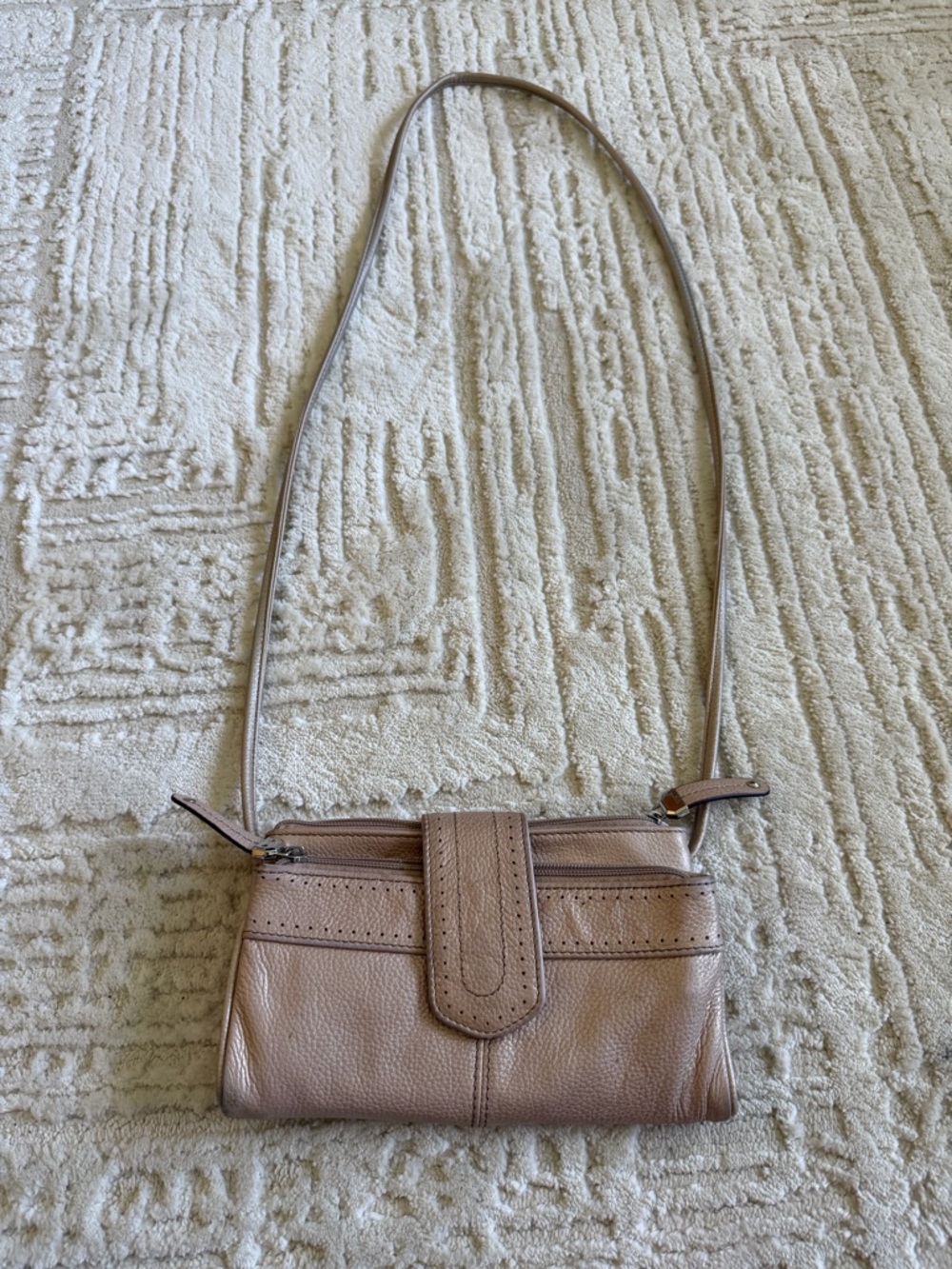 Tignanello Rose Gold Leather Crossbody Bag Metallic Blush Small Purse